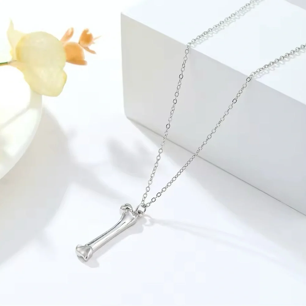 18K White Gold (Rhodium) Bone Pendant Gothic Punk Orthopedic Medical Necklace